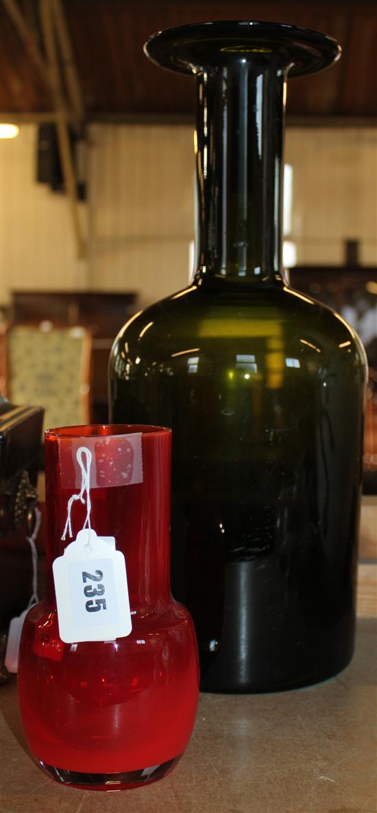 Large Holmgaard vase & another art glass vase(-)